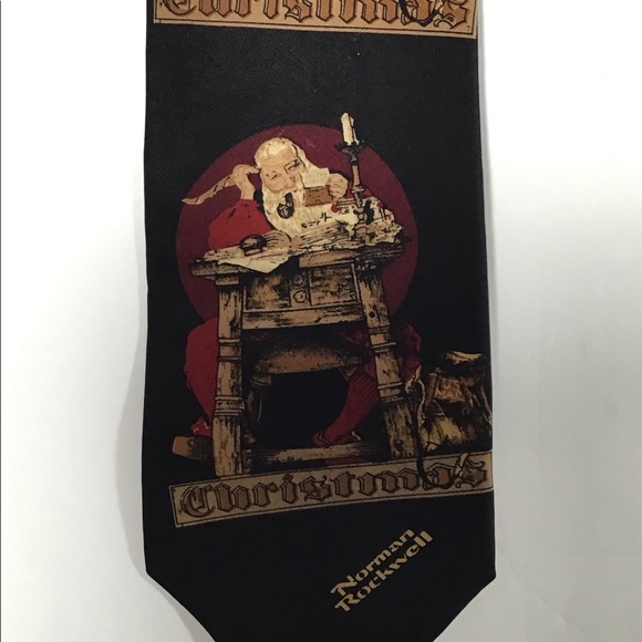 Norman Rockwell 1994 Vintage Santa Black Silk Tie - Picture 2 of 6
